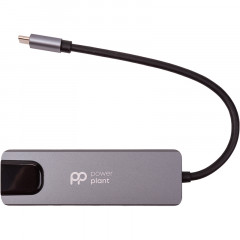 Переходник PowerPlant Type-C - 2xUSB 3.0, Type-C USB 3.1, Gigabit Ethernet