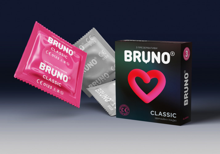 Презервативи якісні чоловічі класичні із силіконовим мастилом Bruno Classic 1 паковання 3 шт.