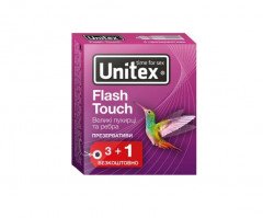 Презервативи чоловічі з натурального латексу з великими ребрами Unitex Flash Touch 4 шт. в упаковці