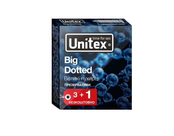 Презервативи чоловічі з натурального латексу з великими ребрами Unitex Big Dotted 4 шт. в упаковці