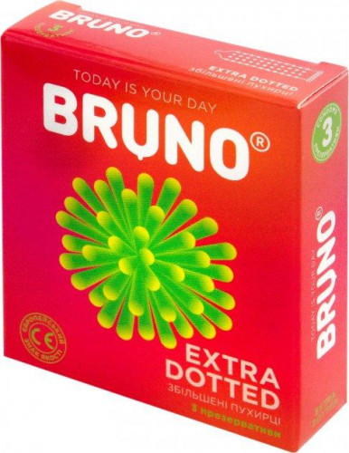 Презервативи з великими крапками та силіконовим мастилом Bruno Extra Dotted 4 You 12 шт 4 пачки по 3 шт.