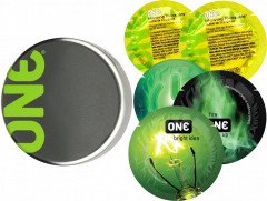 Презервативи One Glowing 5 шт в кейсі, що світяться в темряві
