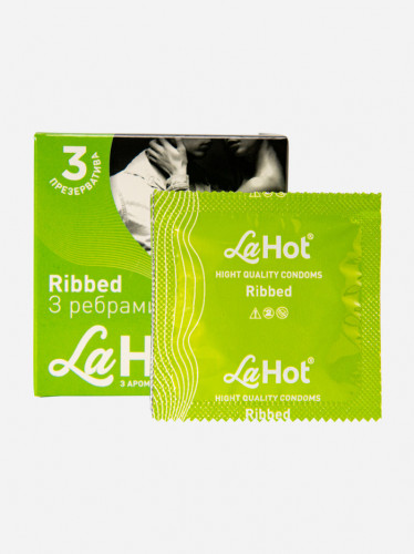 Презервативи латексні високоякісні ребристі з ароматом м'яти La Hot Ribbed блок 36 шт.