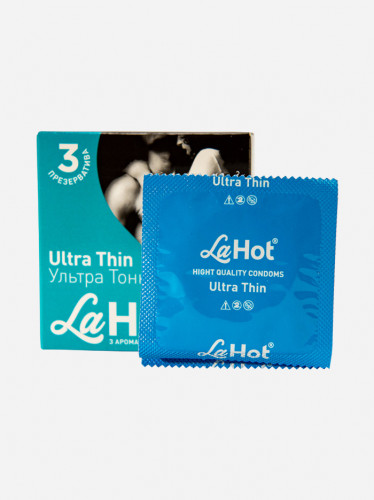 Презервативи латексні високоякісні тонкі з ароматом м'яти La Hot Ultra Thin блок 36 штук