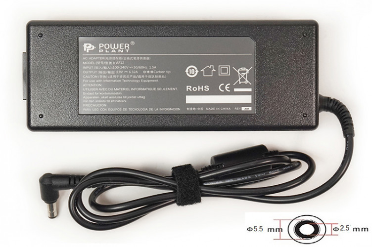 Блок питания для ноутбуков PowerPlant ASUS 220V, 19V 120W 6.32A (5.5*2.5)
