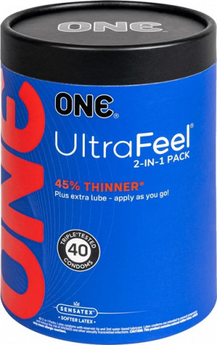 Презервативи One UltraFeel 2 в 1 Ультратонкий з додатковим пакетом мастила 40 шт у банці