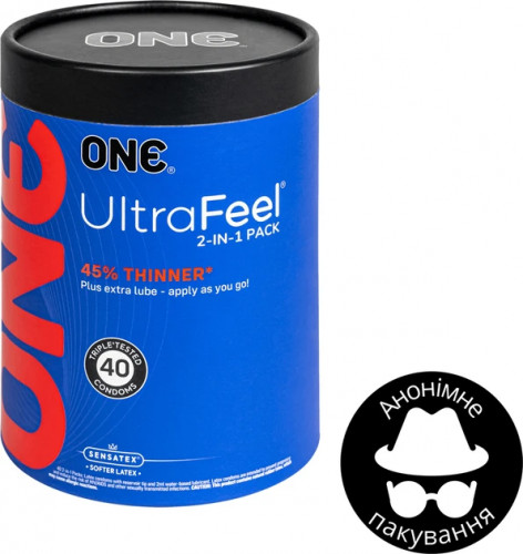 Презервативи One UltraFeel 2 в 1 Ультратонкий з додатковим пакетом мастила 40 шт у банці