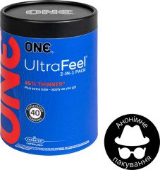 Презервативи One UltraFeel 2 в 1 Ультратонкий з додатковим пакетом мастила 40 шт у банці