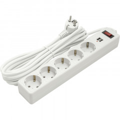 Сетевой фильтр PowerPlant 5 м, 3x1.5мм2, 10А, 5 розеток, 2xUSB 2.1A, евростандарт (JY-1056U/5)