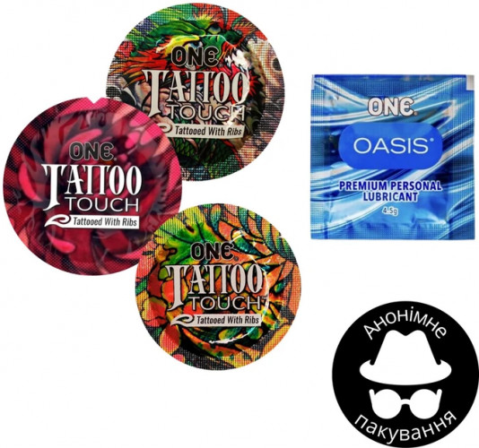 Презервативи One Tattoo Touch 3 шт + Лубрикант One Oasis 4.5 мл