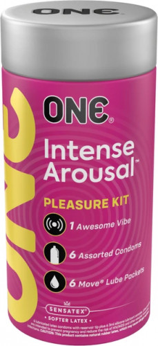 Набір One Intense Arousal Pleasure Kit Презервативи 6 шт + Лубрикант 6 шт + Вібро кільце 1 шт