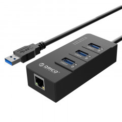 USB-хаб ORICO USB 3.0 3 порта + RJ45 (HR01-U3-V1-BK-BP)