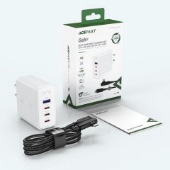 Мережевий зарядний пристрій Acefast A37 USB/ 3 Type-C QC PD 100W білий + кабель Type-C to Type-C